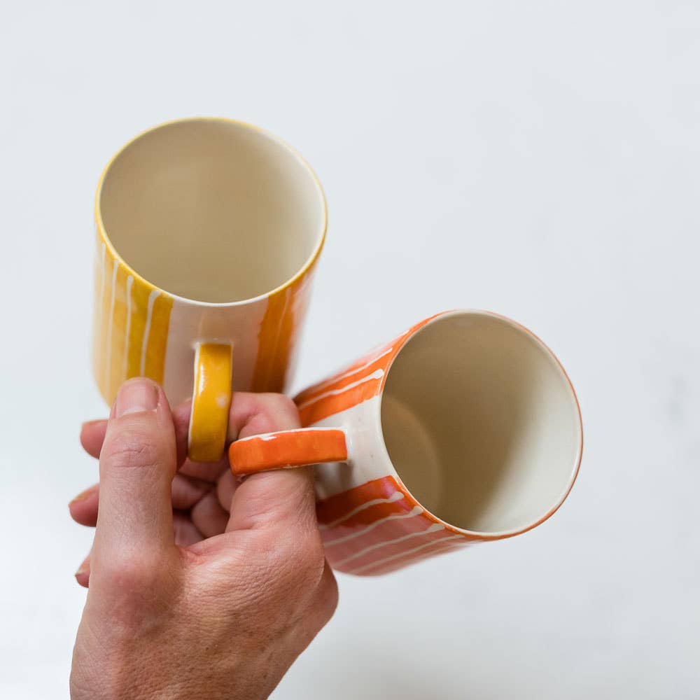 Musango Contemporary Handmade Coffee Mugs Sgraffito Stripe