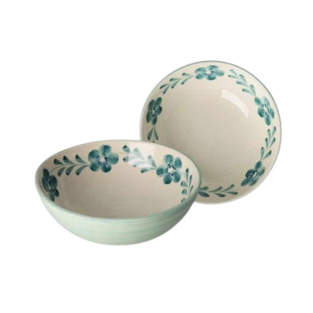 Ceramic Salad Bowl with Hand-painted Green Flower Vine - Large - 27.73 oz