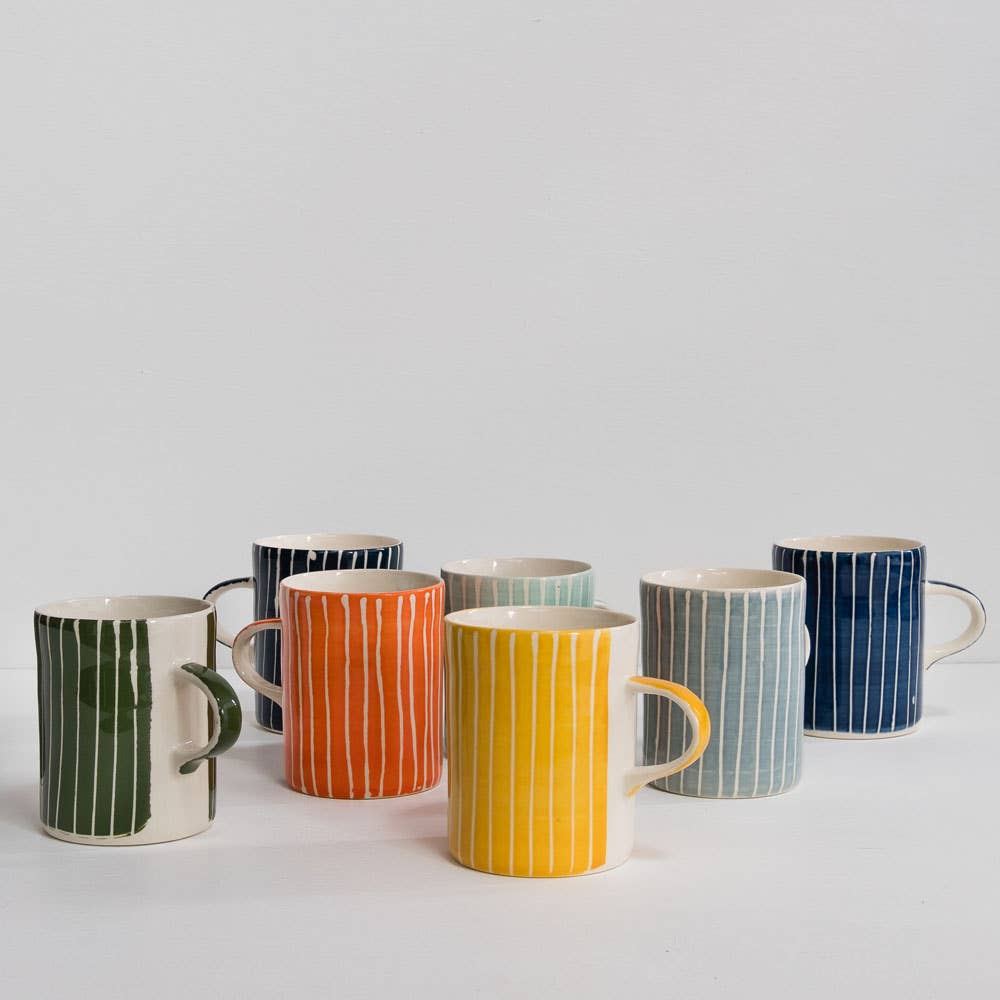 Musango Contemporary Handmade Coffee Mugs Sgraffito Stripe