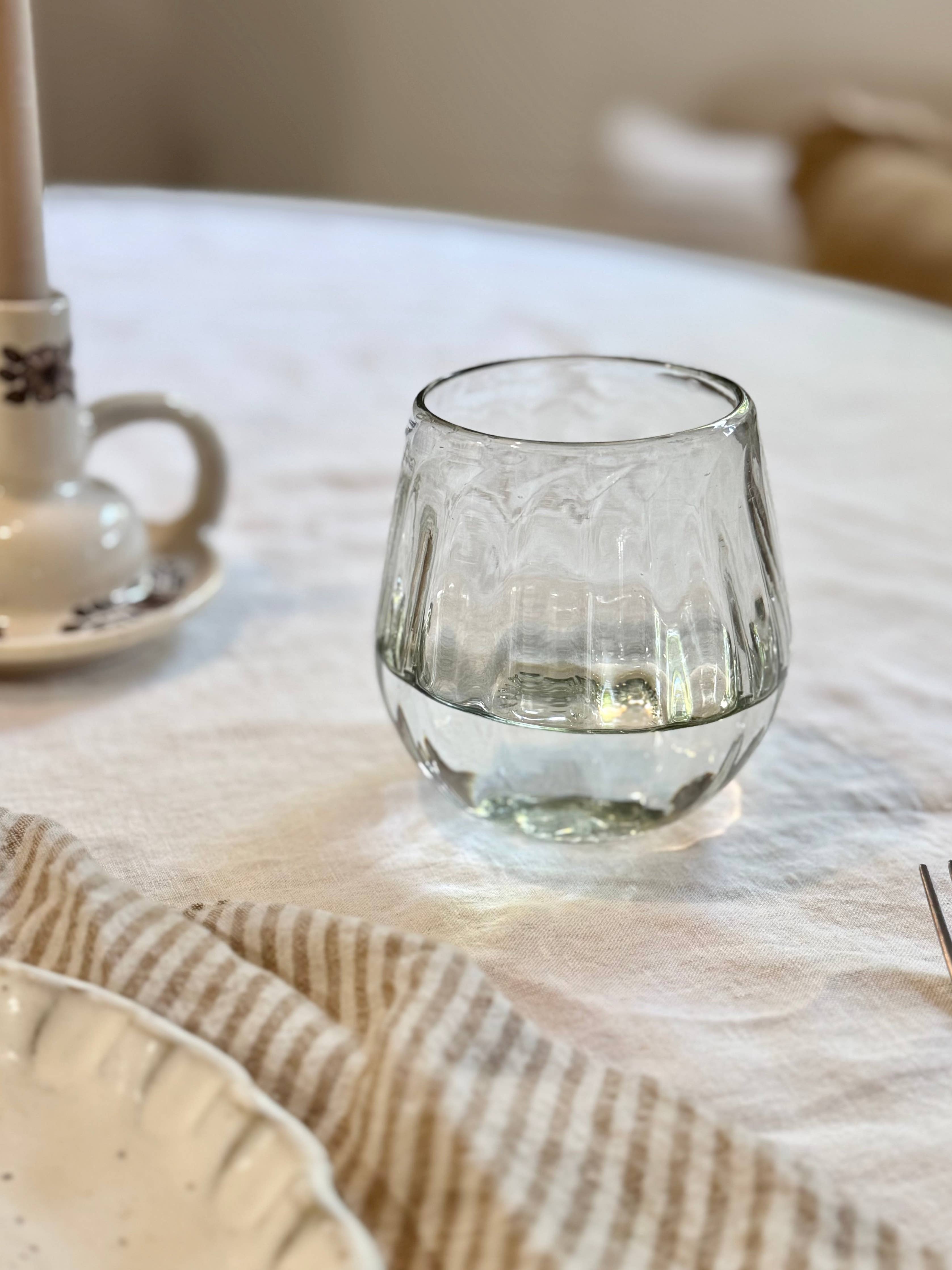 Handblown Oval Fluted Glass