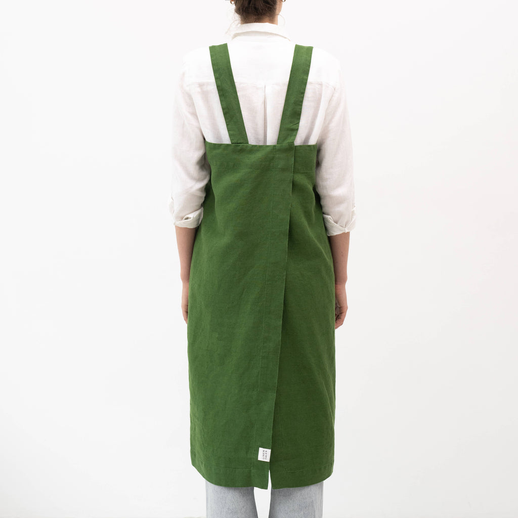 True Green Linen Japanese Pinafore Apron
