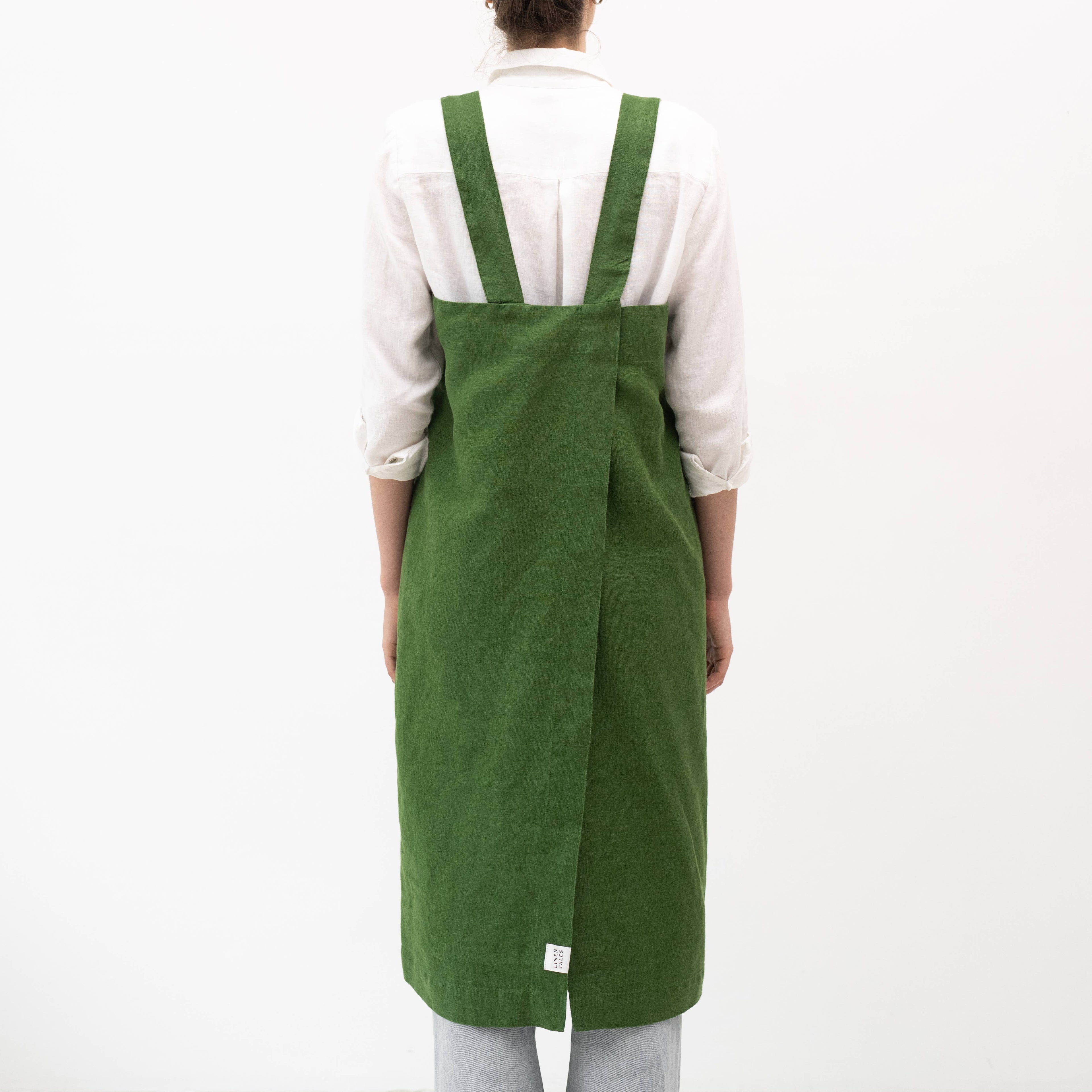 True Green Linen Japanese Pinafore Apron