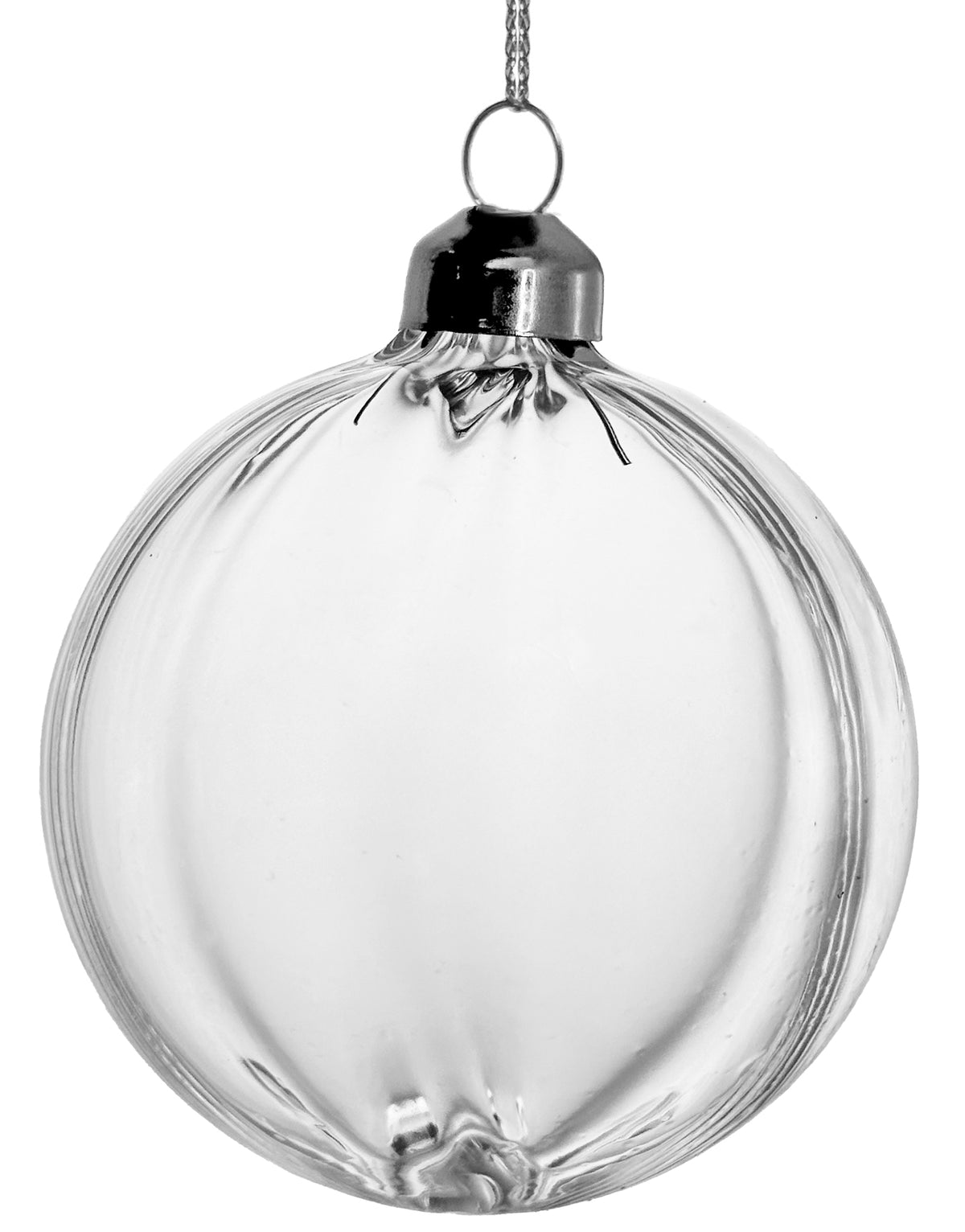 Clear Ribbed Glass Ball Ornament  