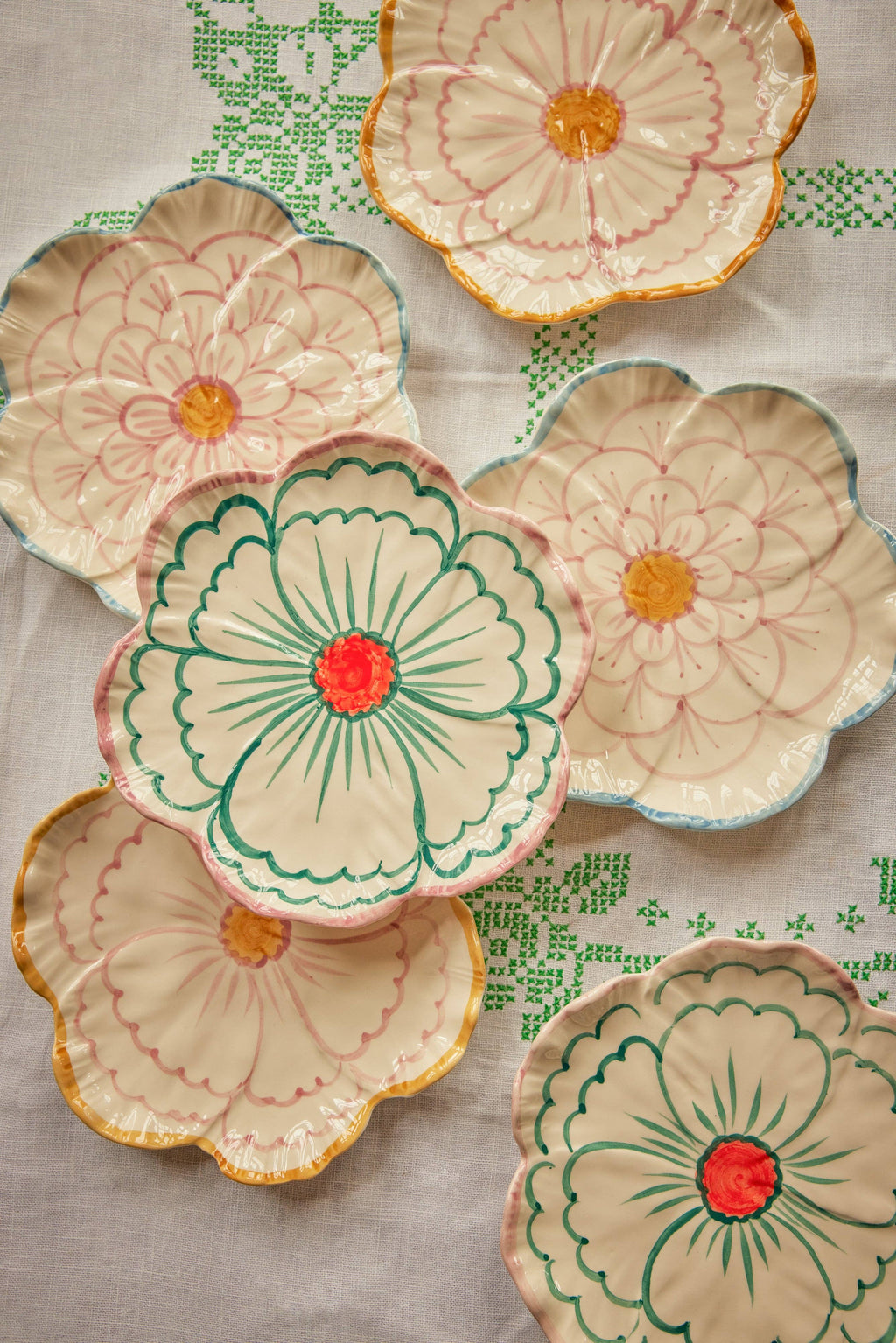 RICE by RICE Ceramic Flower Shaped Side Plate with Pink Border