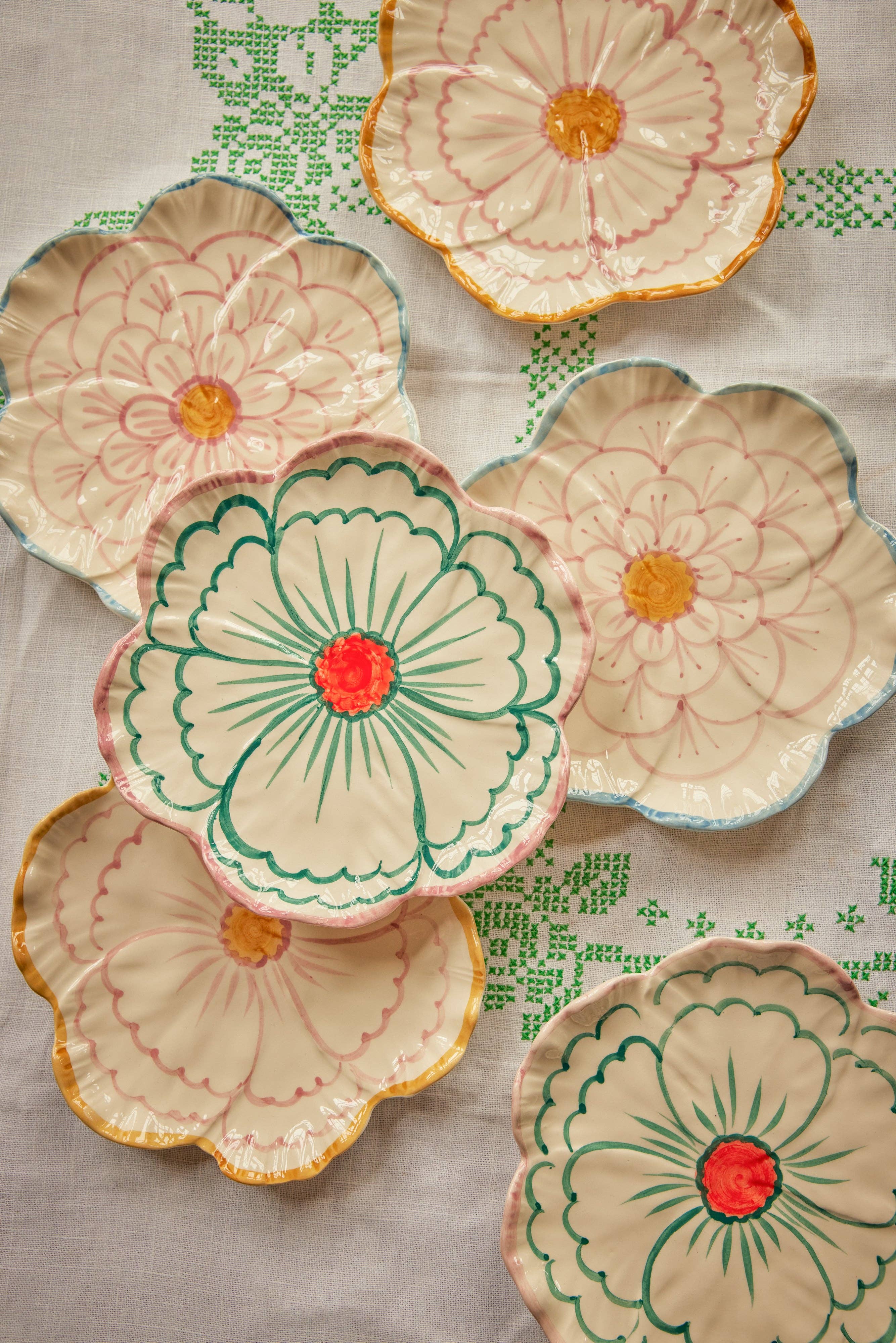 RICE by RICE Ceramic Flower Shaped Side Plate with Pink Border