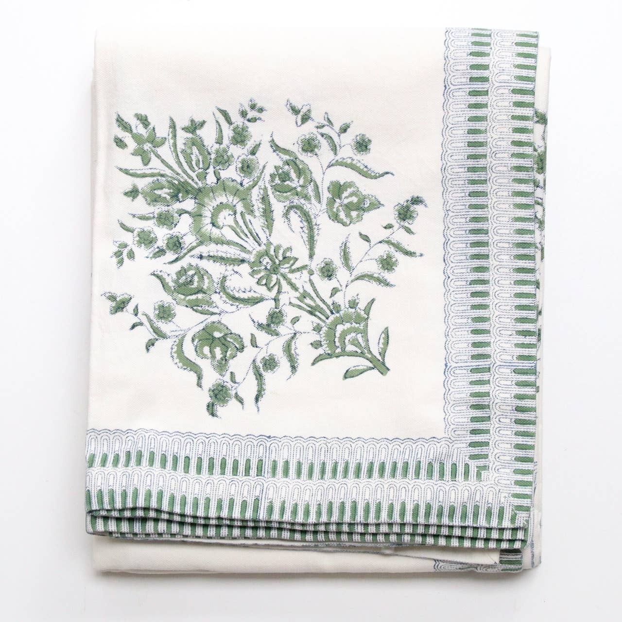 Handblockprinted tablecloth Varmala green 160 x 270 cm (63"x106")