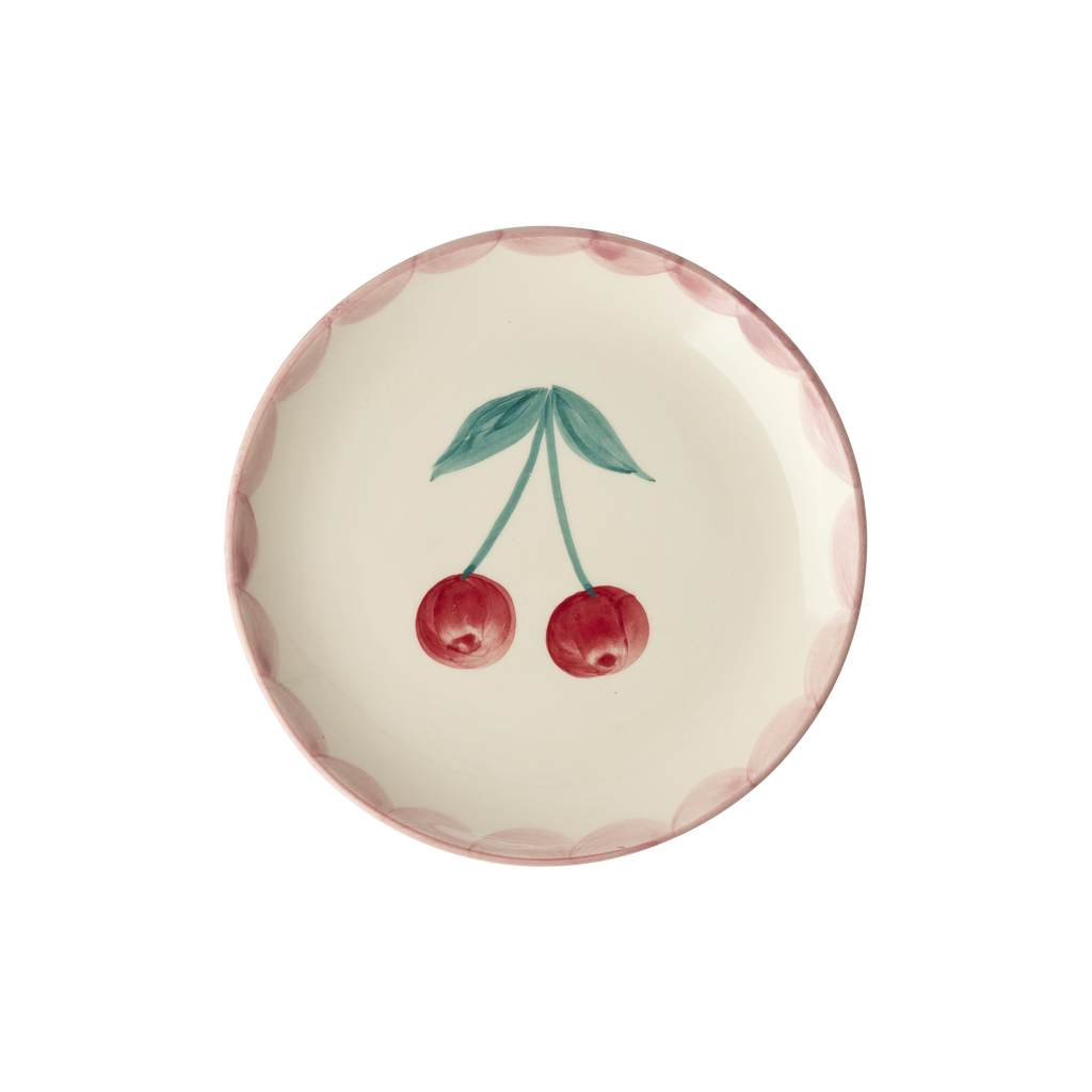 RICE by RICE Ceramic Cake Plate with Hand Painted Cherries