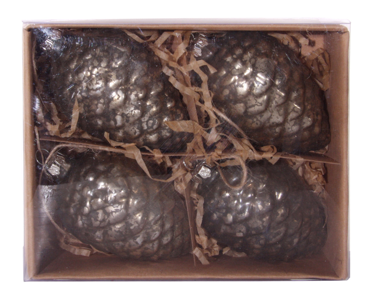 Antique Silver Glass Pinecone Ornaments - Set of 4  