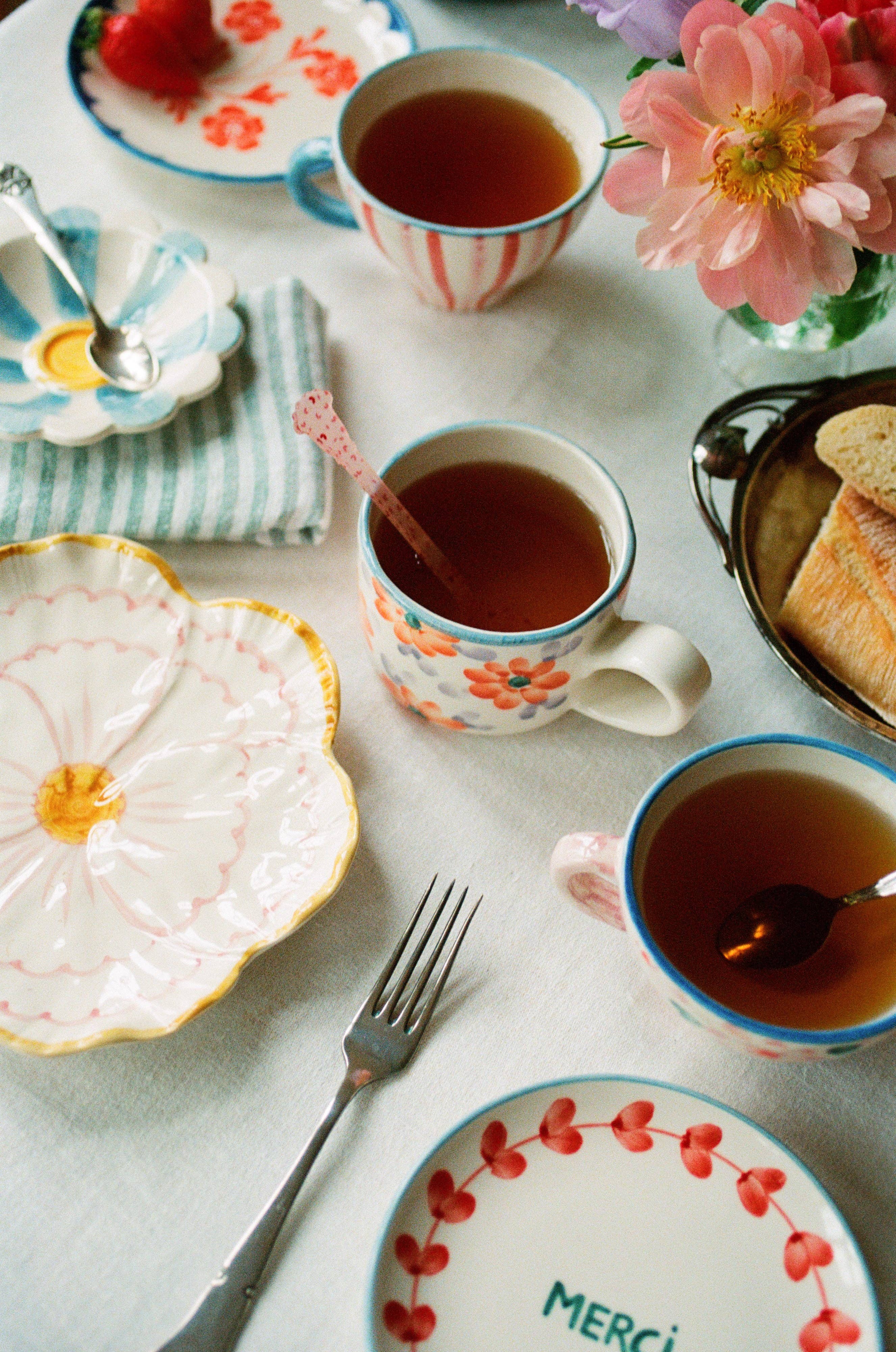 RICE by RICE Ceramic Cake Plate with Hand Painted Merci