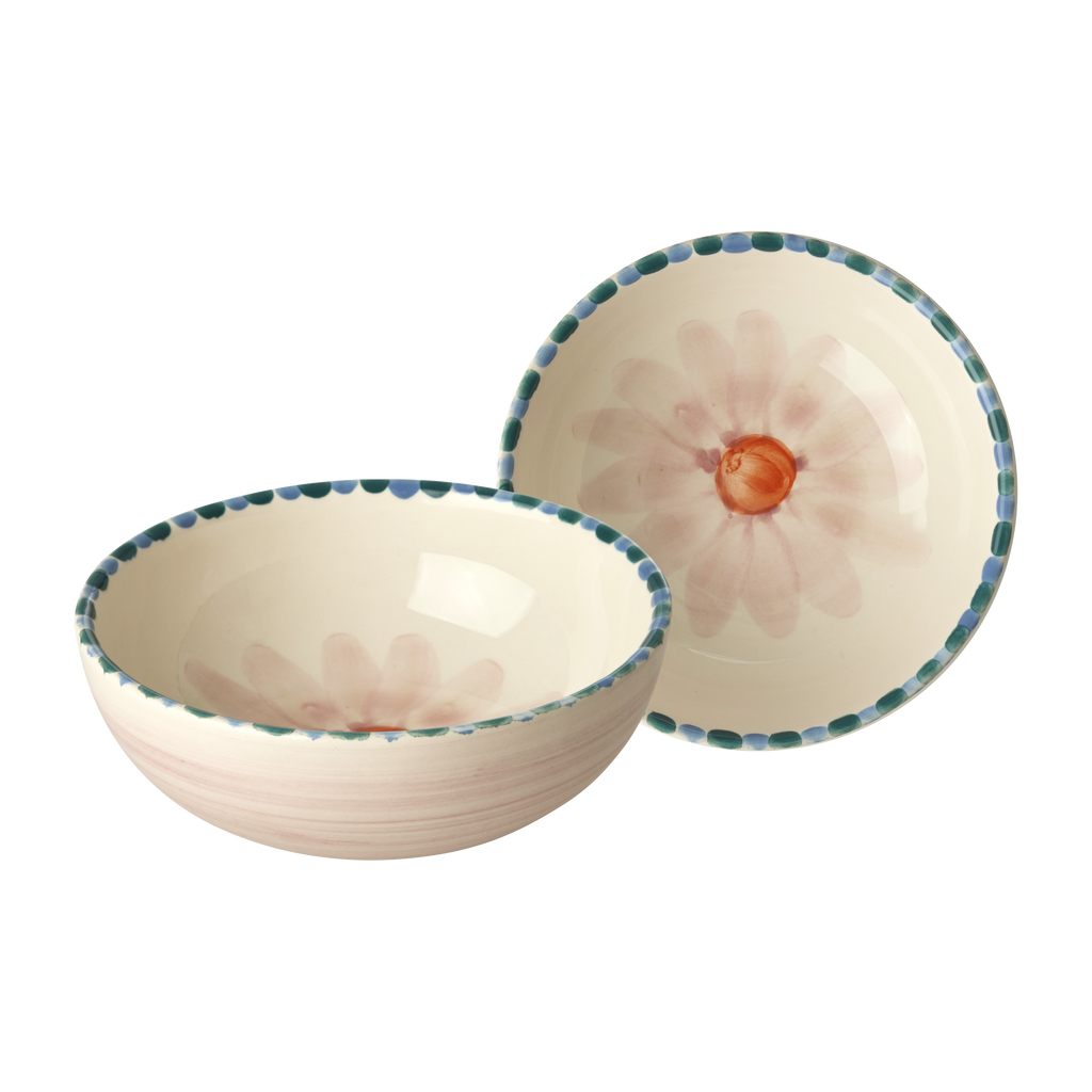 RICE by RICE Ceramic Bowl with Hand Painted Soft Pink Flower - 11.8 oz