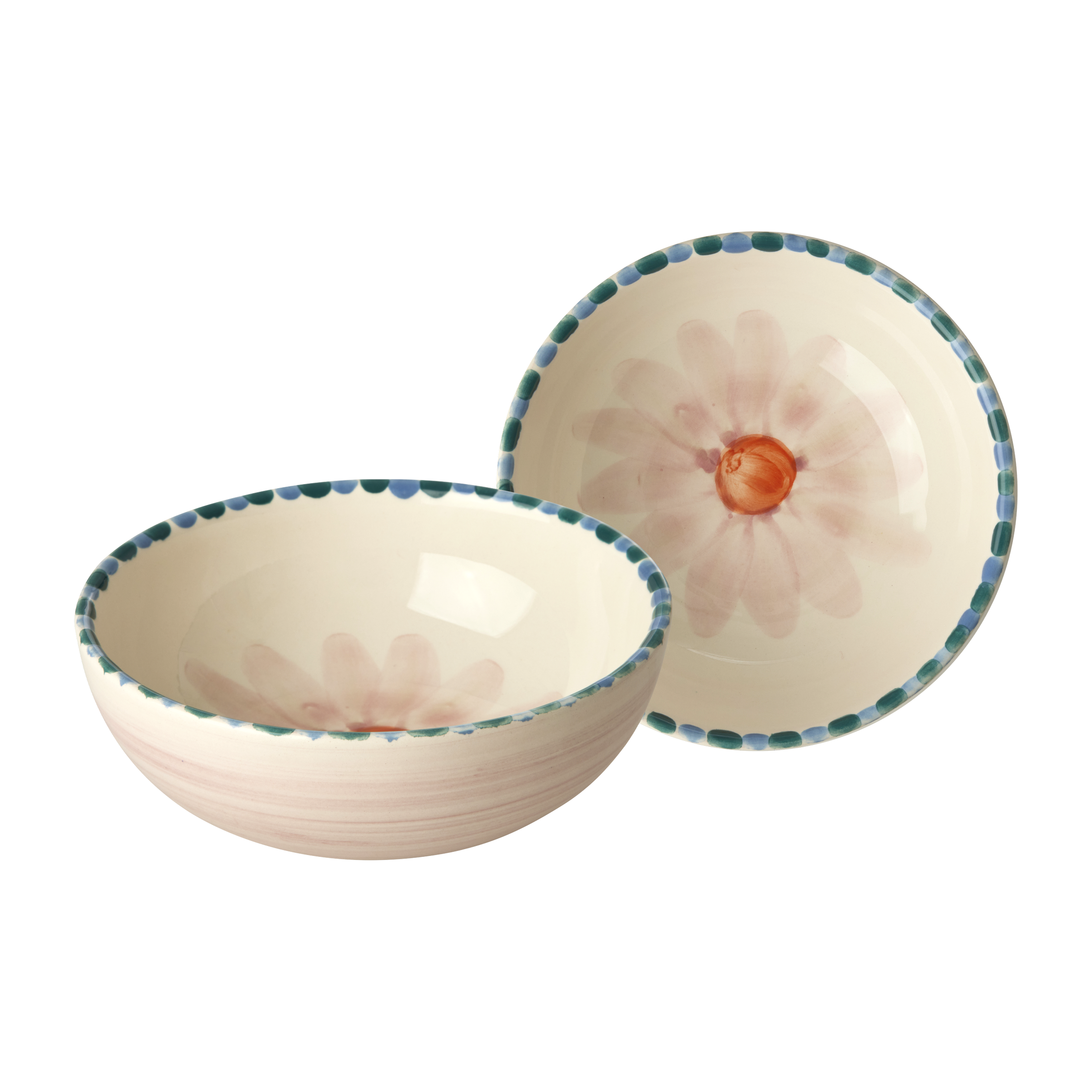 RICE by RICE Ceramic Bowl with Hand Painted Soft Pink Flower - 11.8 oz