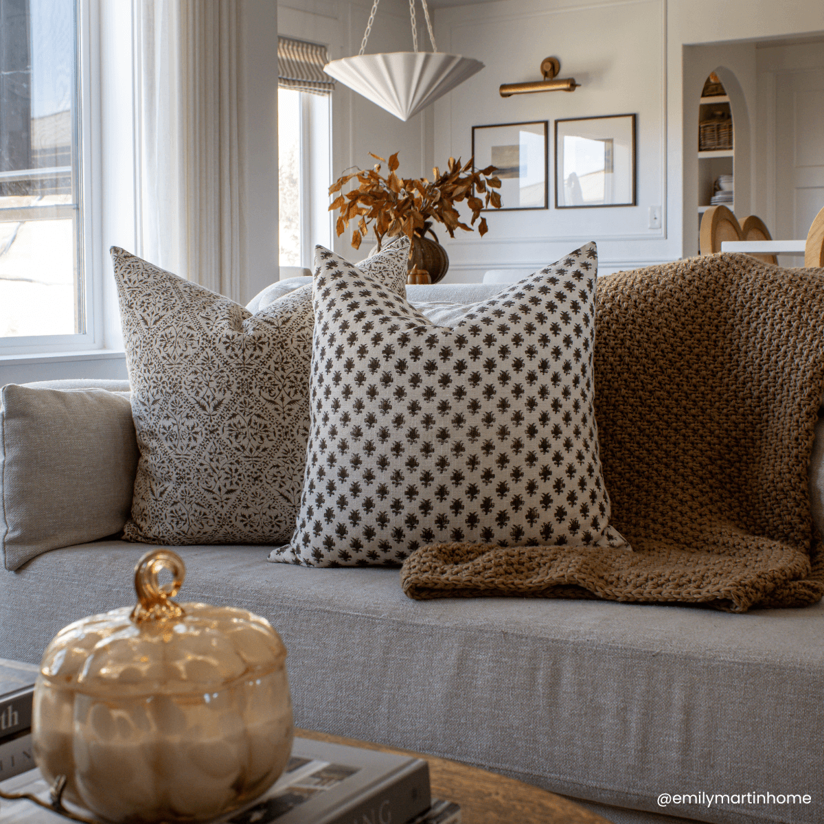 Mariella Floral Block Printed Pillow Cover | Mustard