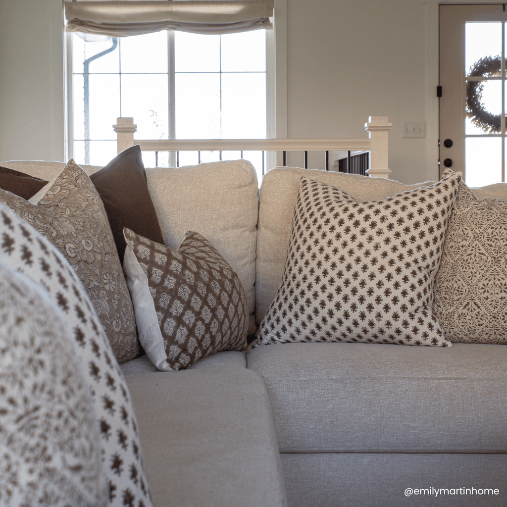 Liora Floral Block Printed Pillow Cover | Brown | Lumbar