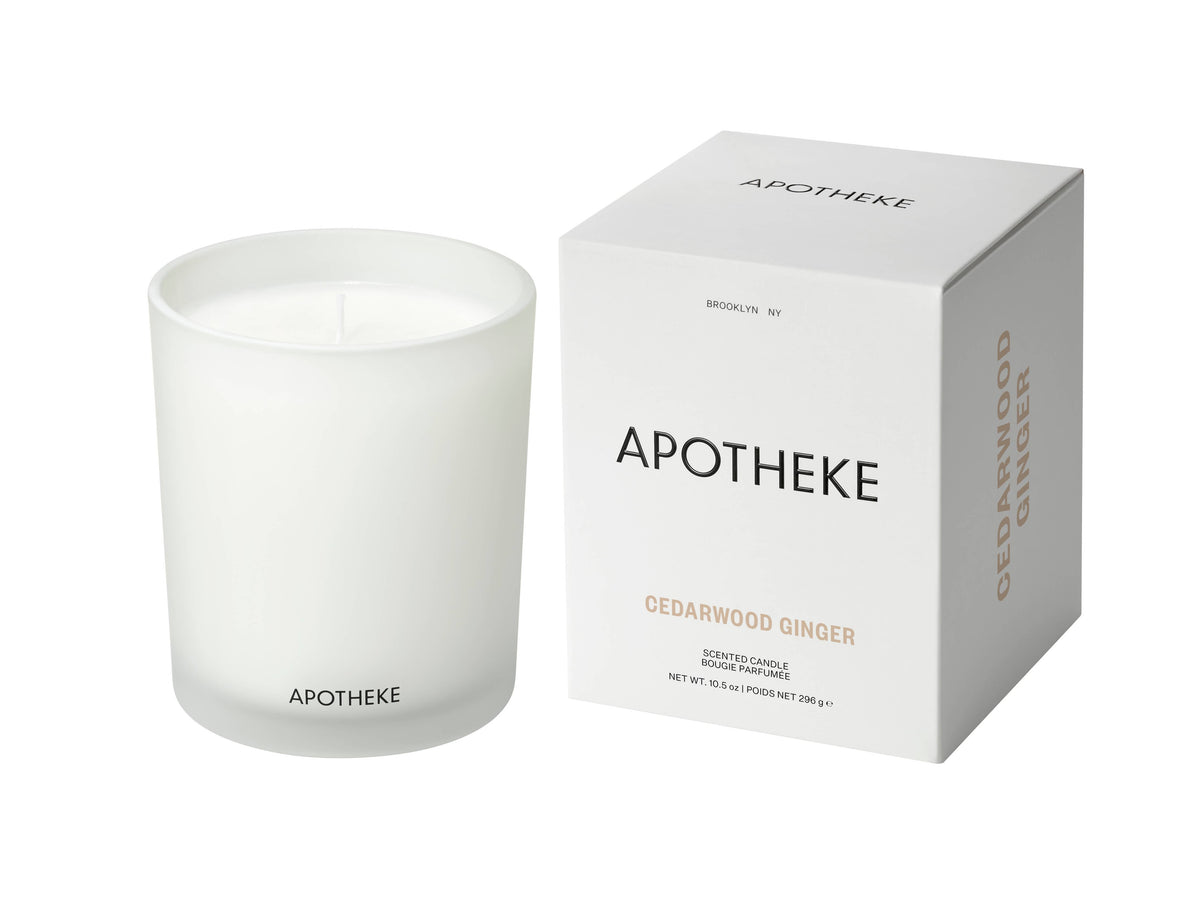 Apotheke candle and packaging on a white background