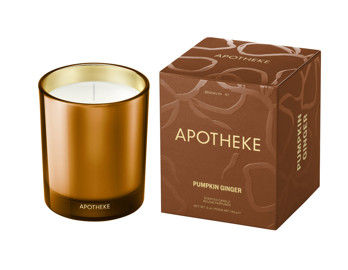 Apotheke Pumpkin Ginger petite candle and packaging on a white background