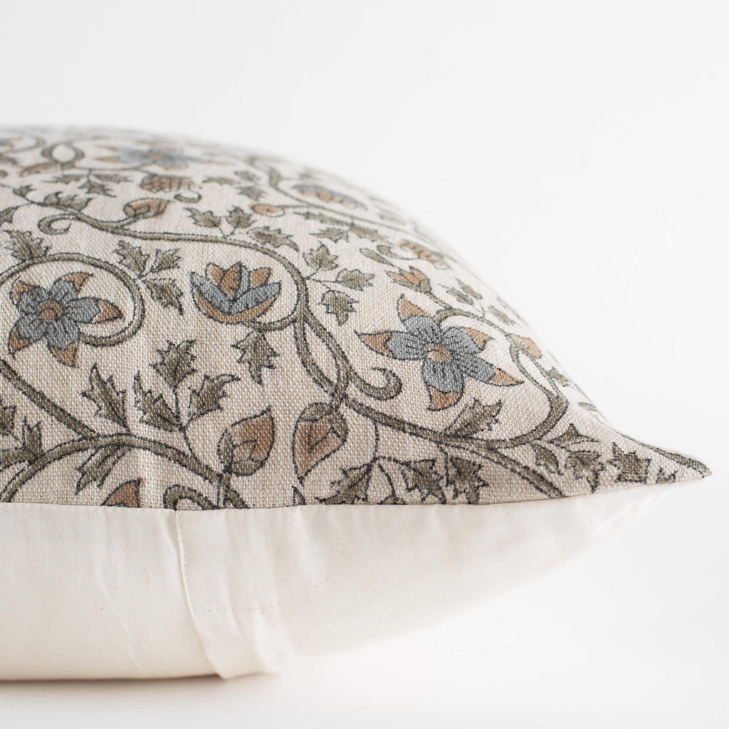 Juliette  Floral Block Printed Pillow Cover | Blue, Mustard