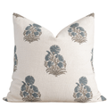 Etta Floral Block Printed Pillow Cover | Blue, Green