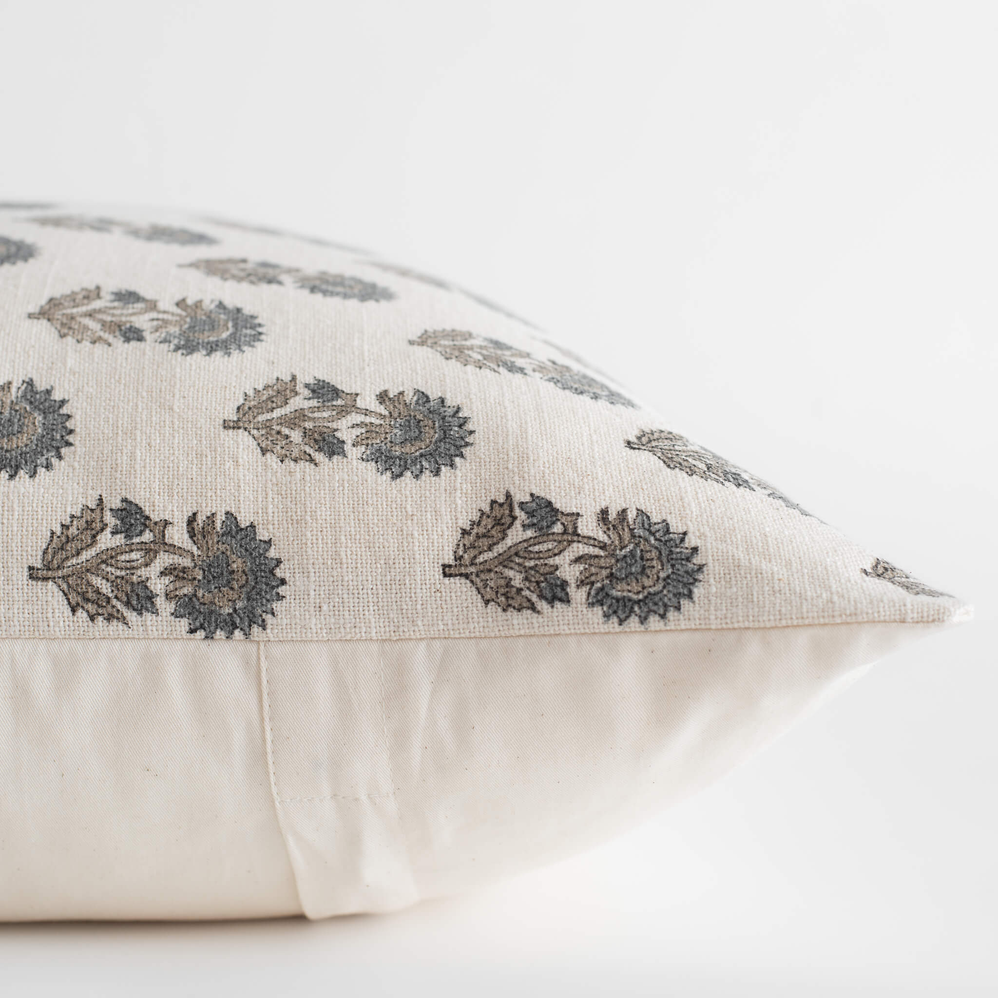 Lark Floral Block Printed Pillow Cover | Blue | Lumbar
