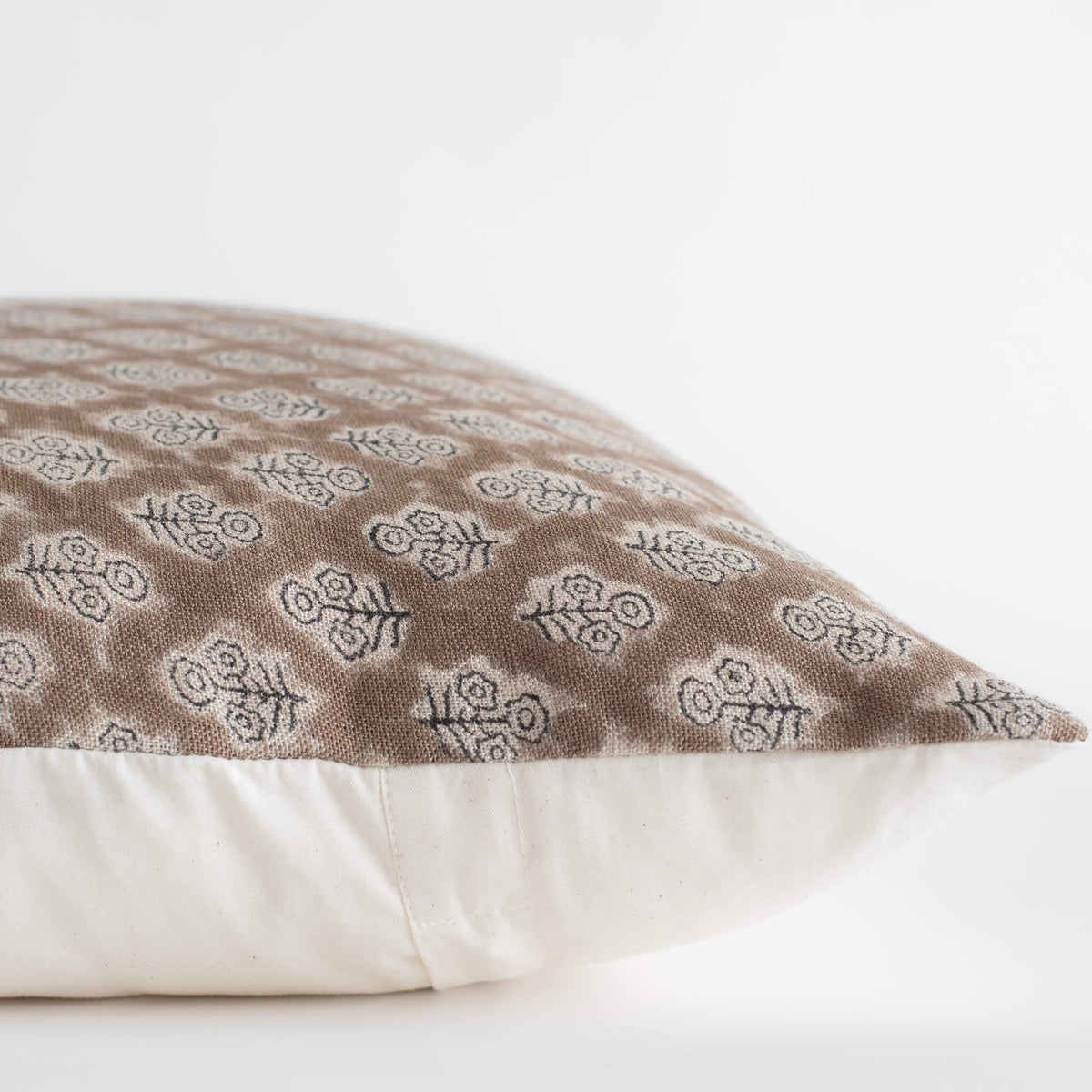 Liora Floral Block Printed Pillow Cover | Brown | Lumbar