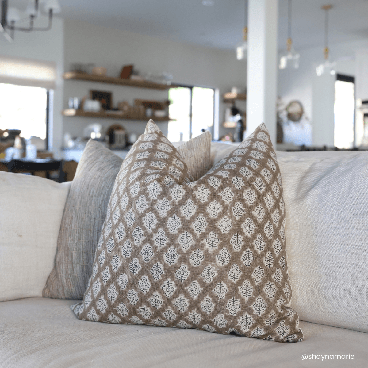 Liora Floral Block Printed Pillow Cover | Brown