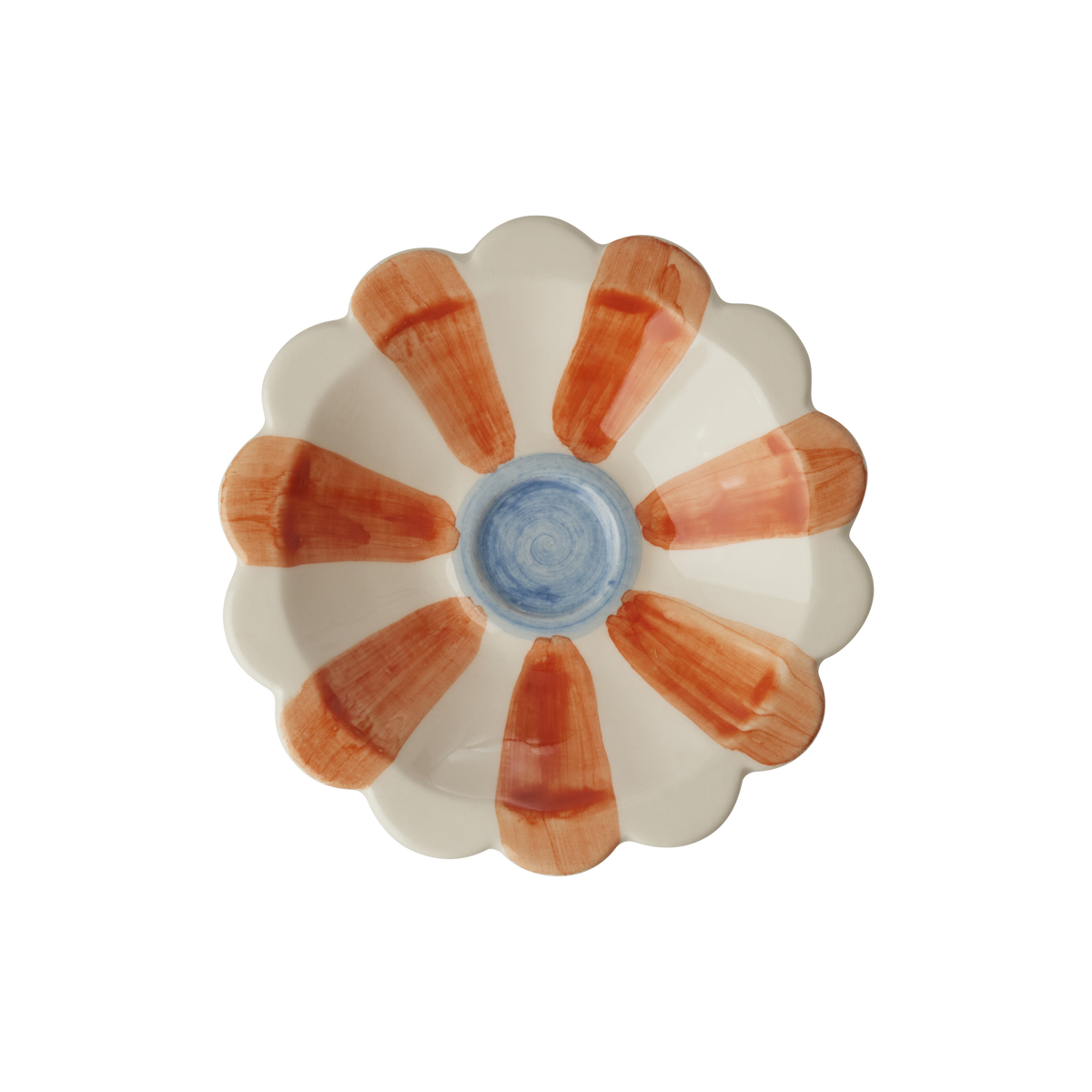 Ceramic Flower Dipping Bowl with Orange Hand Painted Stripes