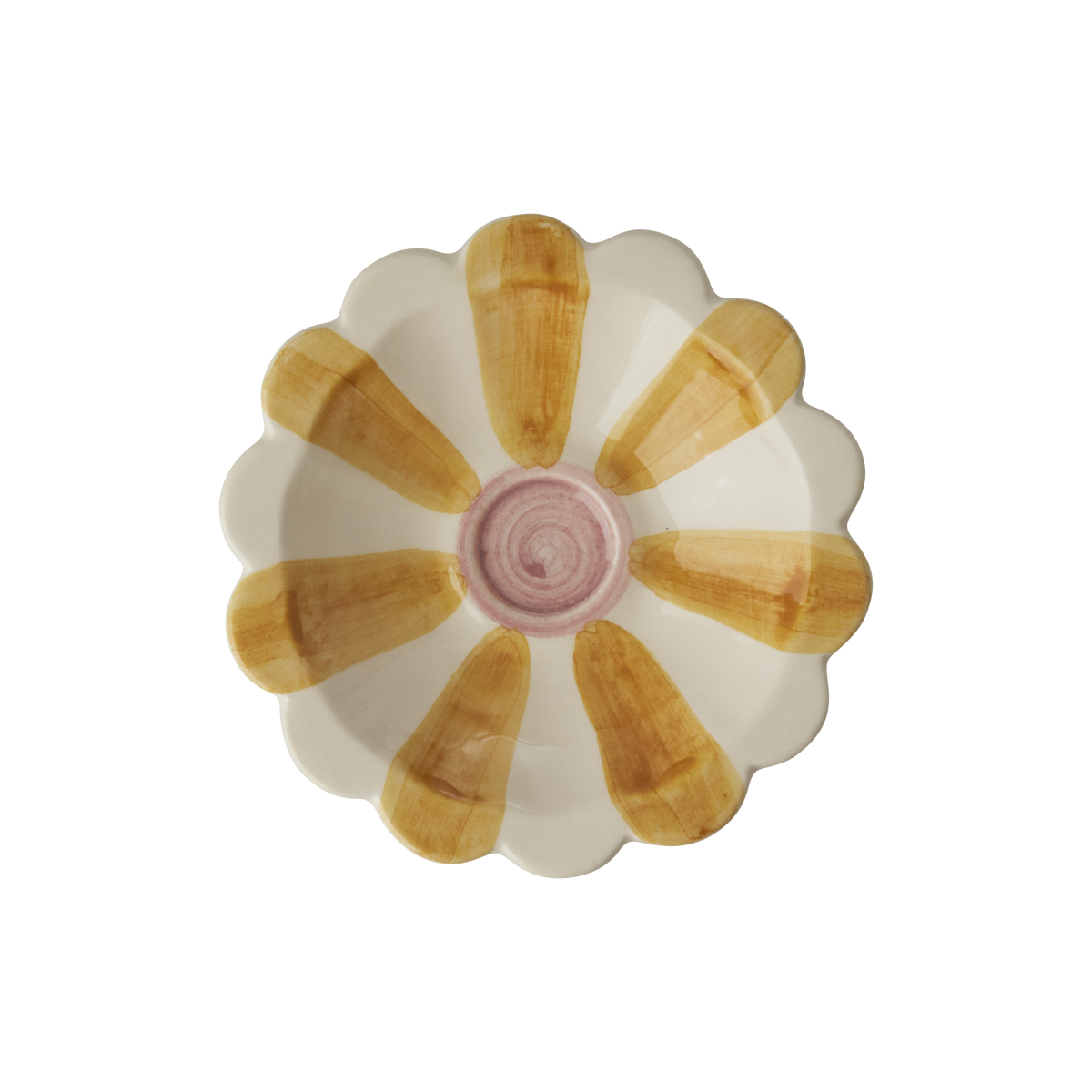 Ceramic Flower Dipping Bowl with Yellow Hand Painted Stripes