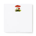 Felix Doolittle square notepad featuring two red mushrooms with white spots on a white background