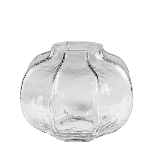 Clear glass vase on a white background