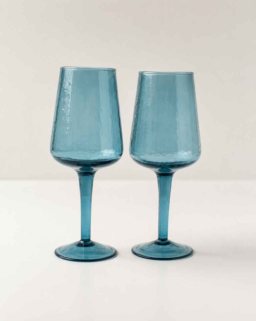 Pair of Handblown Hammered Wine Glasses