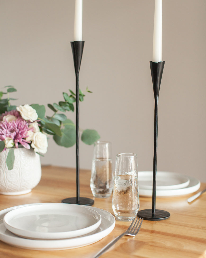 Phoenix Hand-Forged Iron Candle Stands | Set of 2