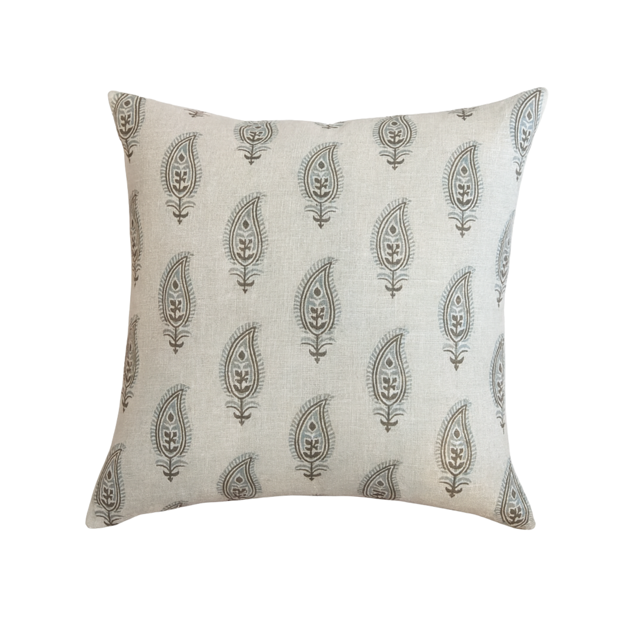 Liam and Lana linen throw pillow  with down fill with a floral pattern on a white background