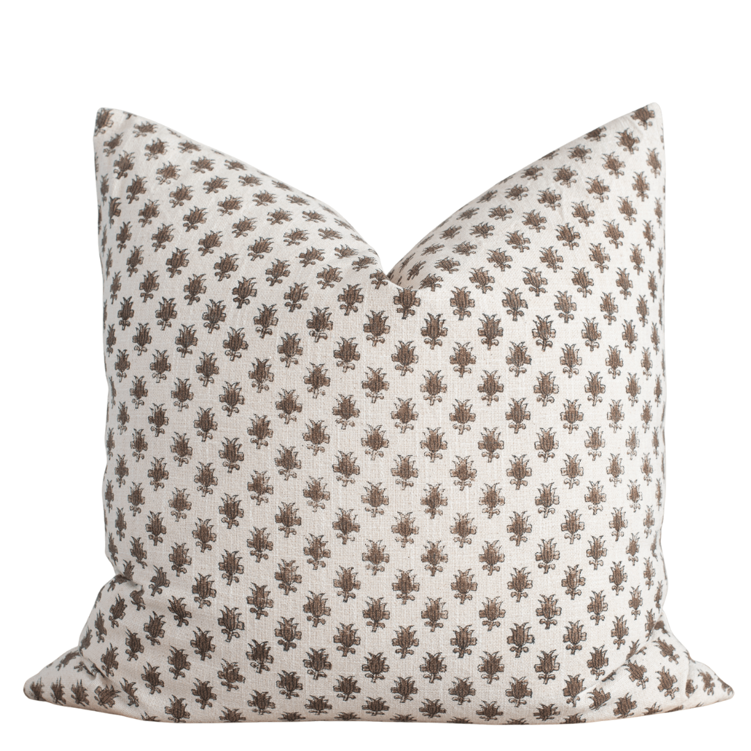 Cora Floral Block Printed Pillow Cover | Brown