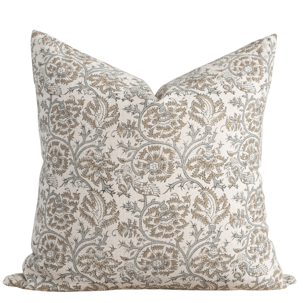 Claire Floral Block Printed Pillow Cover | Mustard