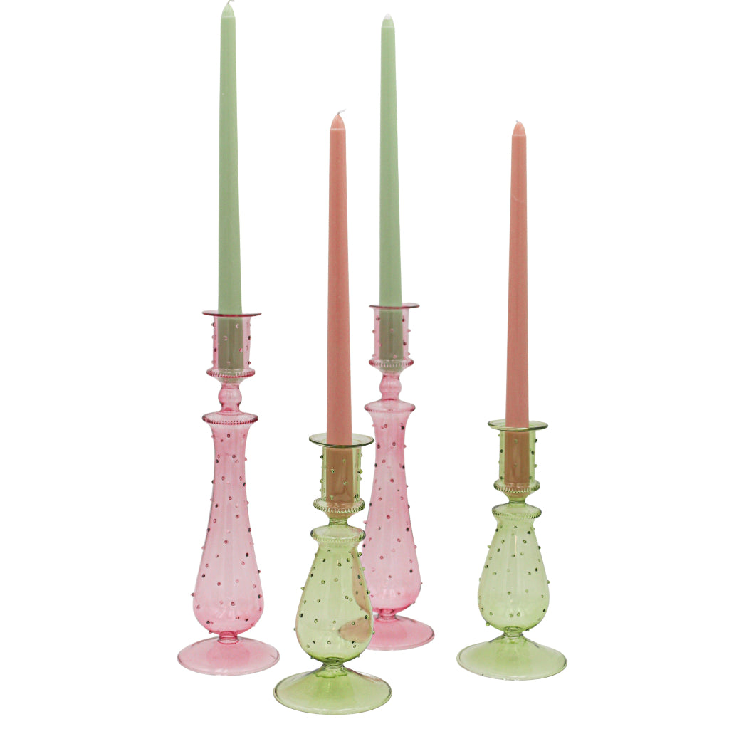 Rose Garden Dotty Glass Candle Holders – Pair