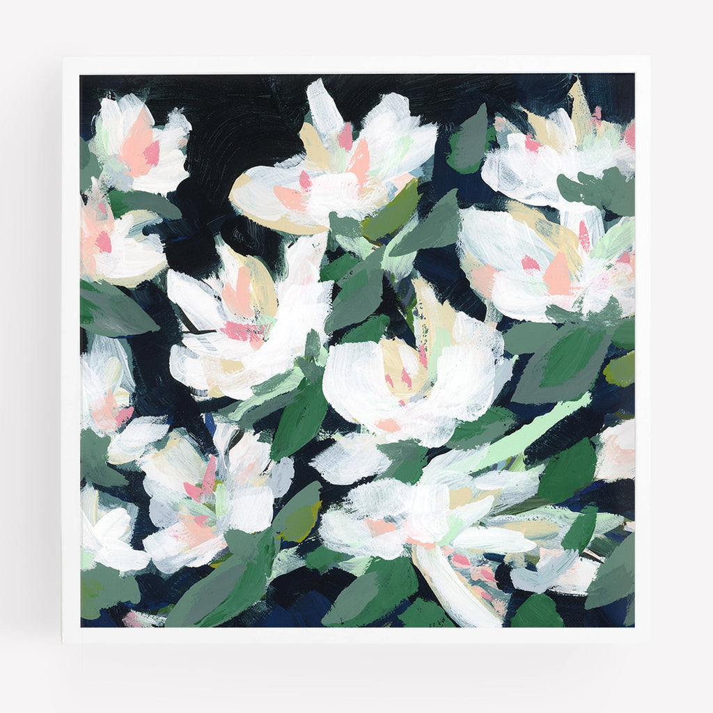 White Blossoms at Midnight, Fine Art Print