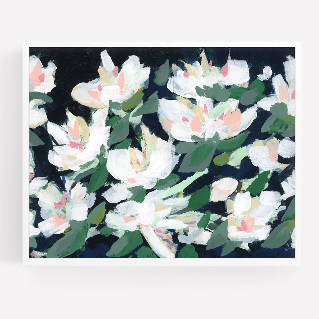 White Blossoms at Midnight, Fine Art Print