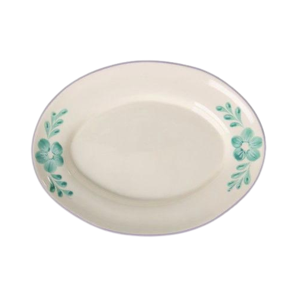 RICE by RICE Ceramic Serving Platter with Hand-painted Green Flower Vine - Medium