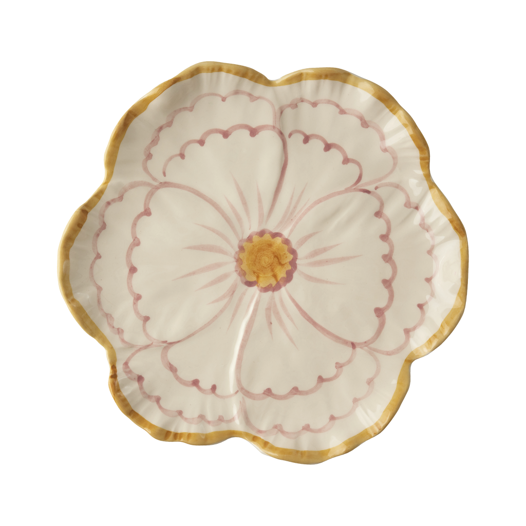 RICE by RICE Ceramic Flower Shaped Side Plate with Yellow Border