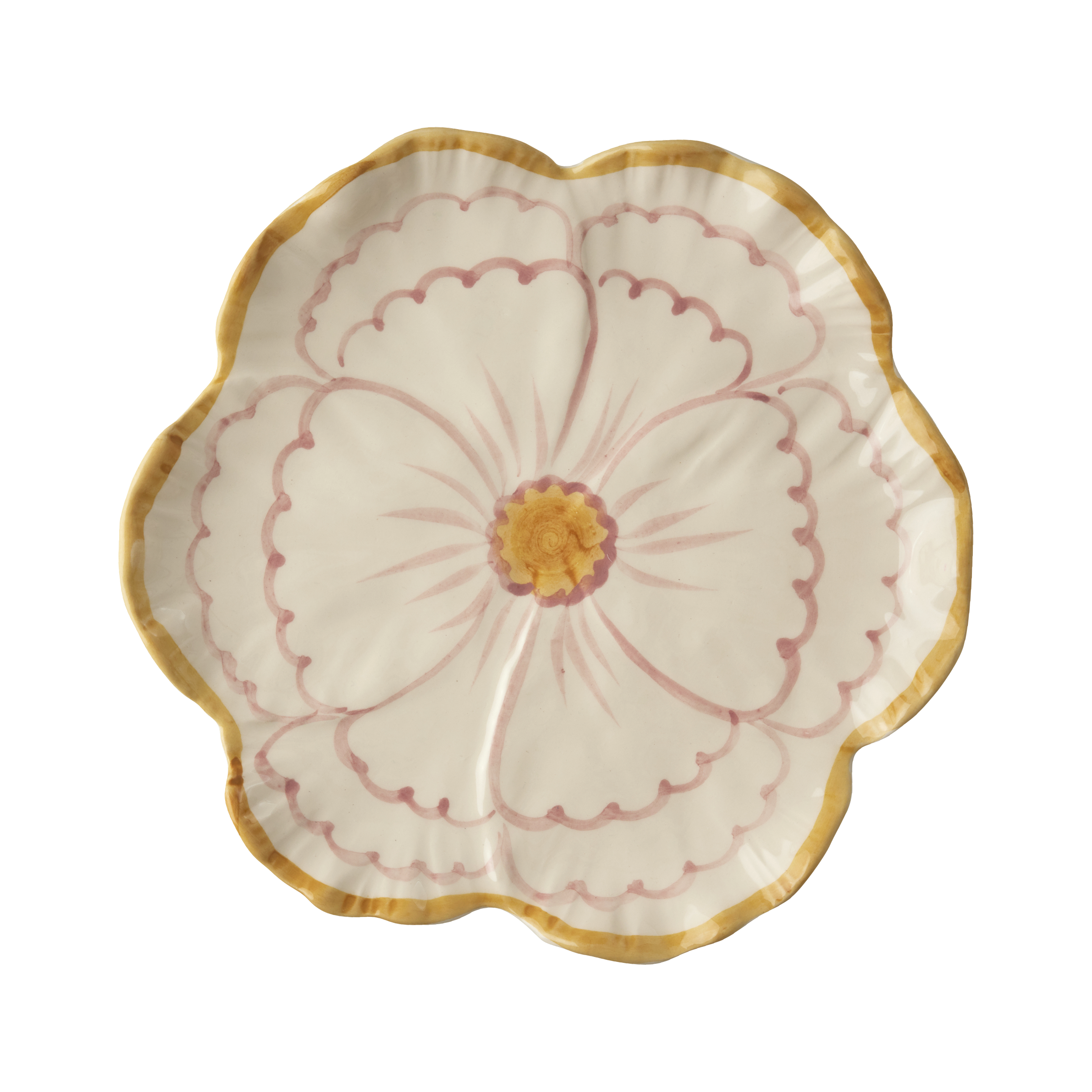 RICE by RICE Ceramic Flower Shaped Side Plate with Yellow Border