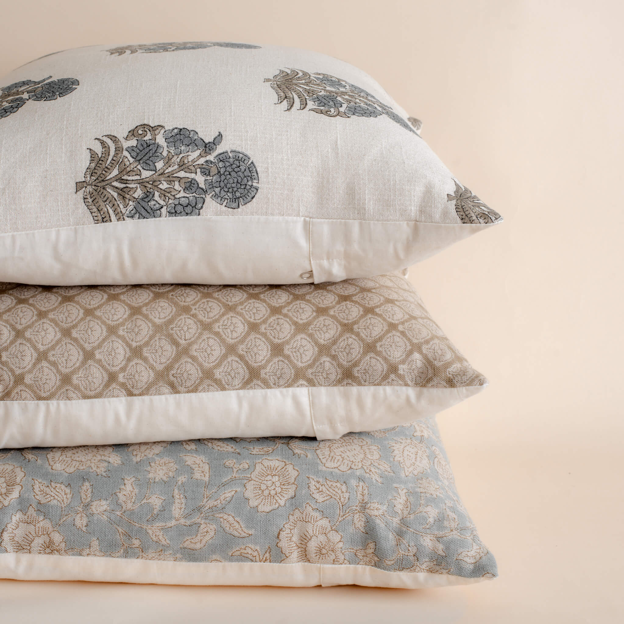 Etta Floral Block Printed Pillow Cover | Blue, Green