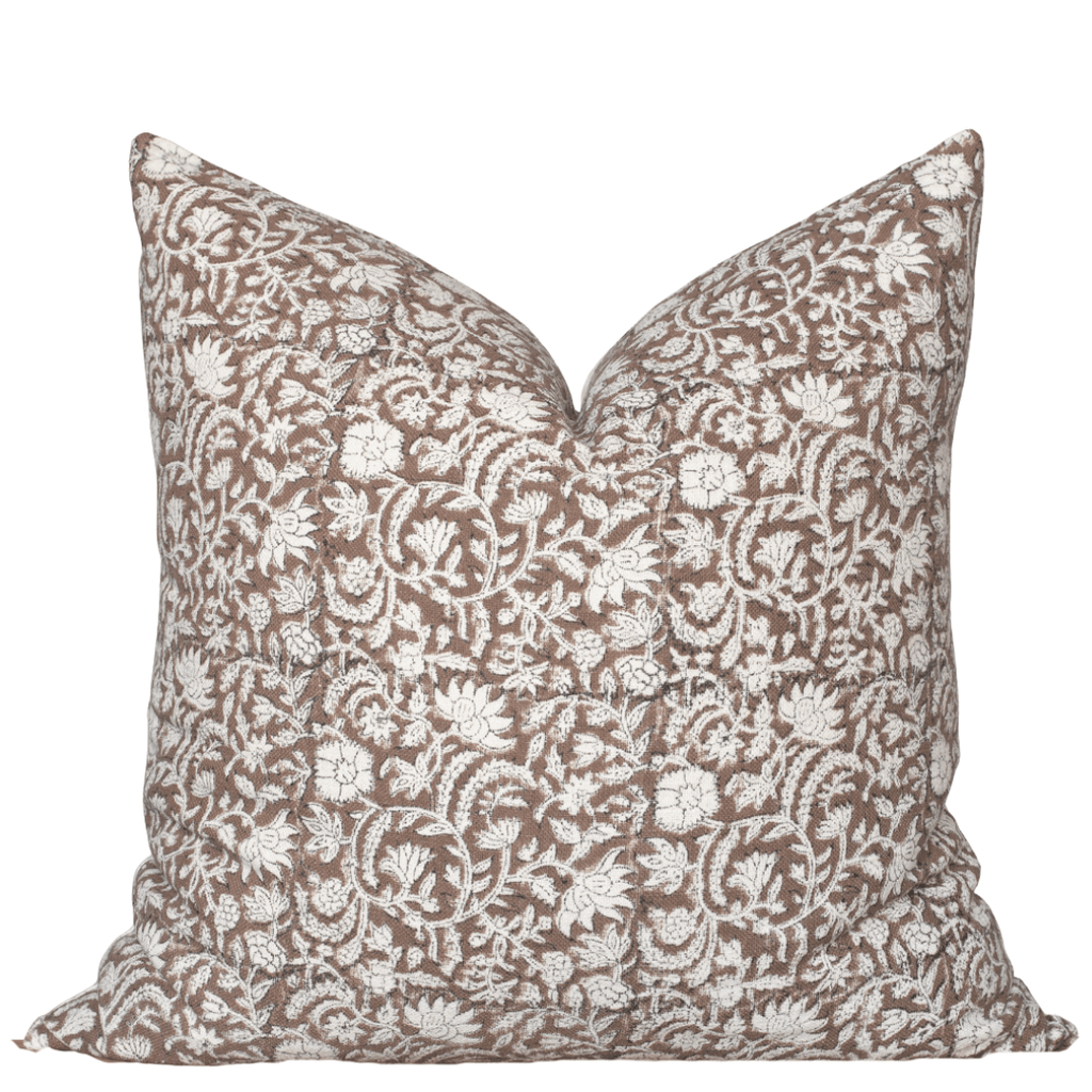 Nina Floral Block Printed Pillow Cover | Brown