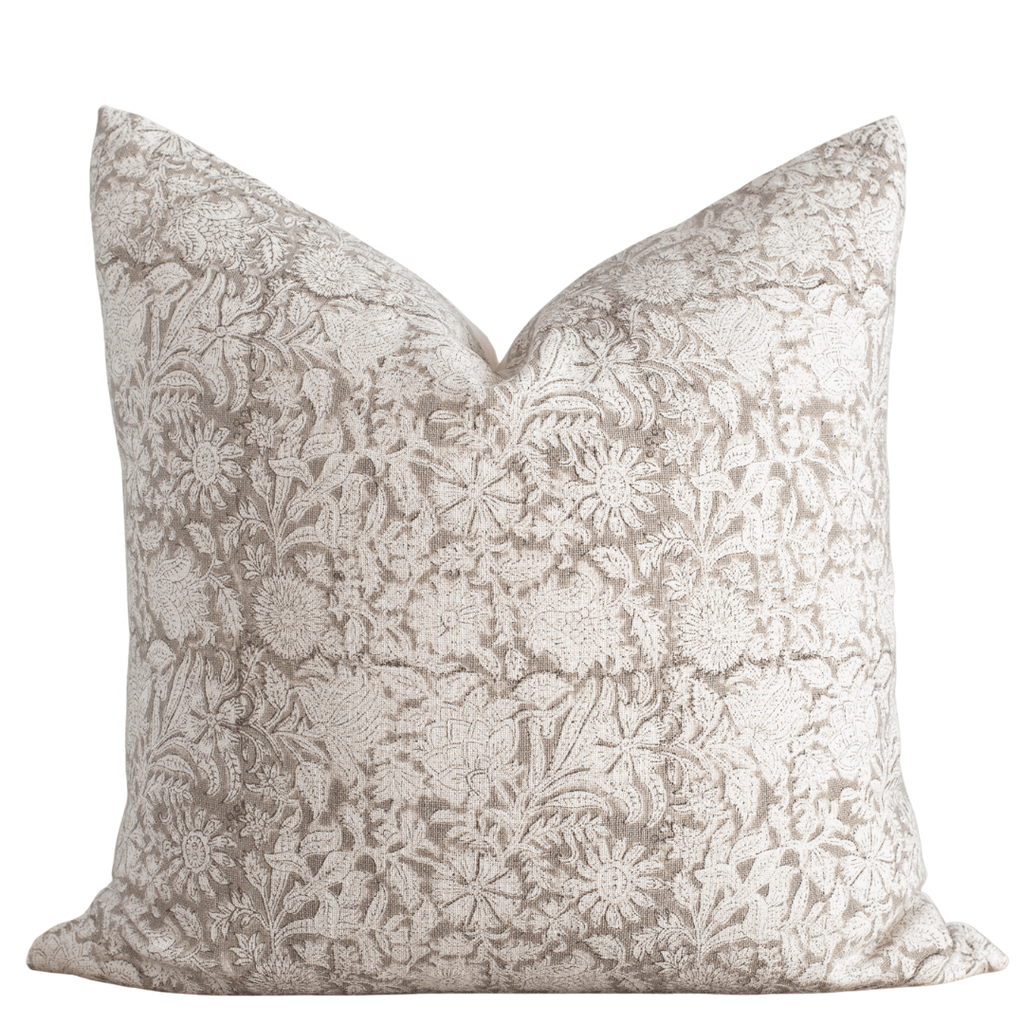 Sienna Floral Block Printed Pillow Cover | Light Brown