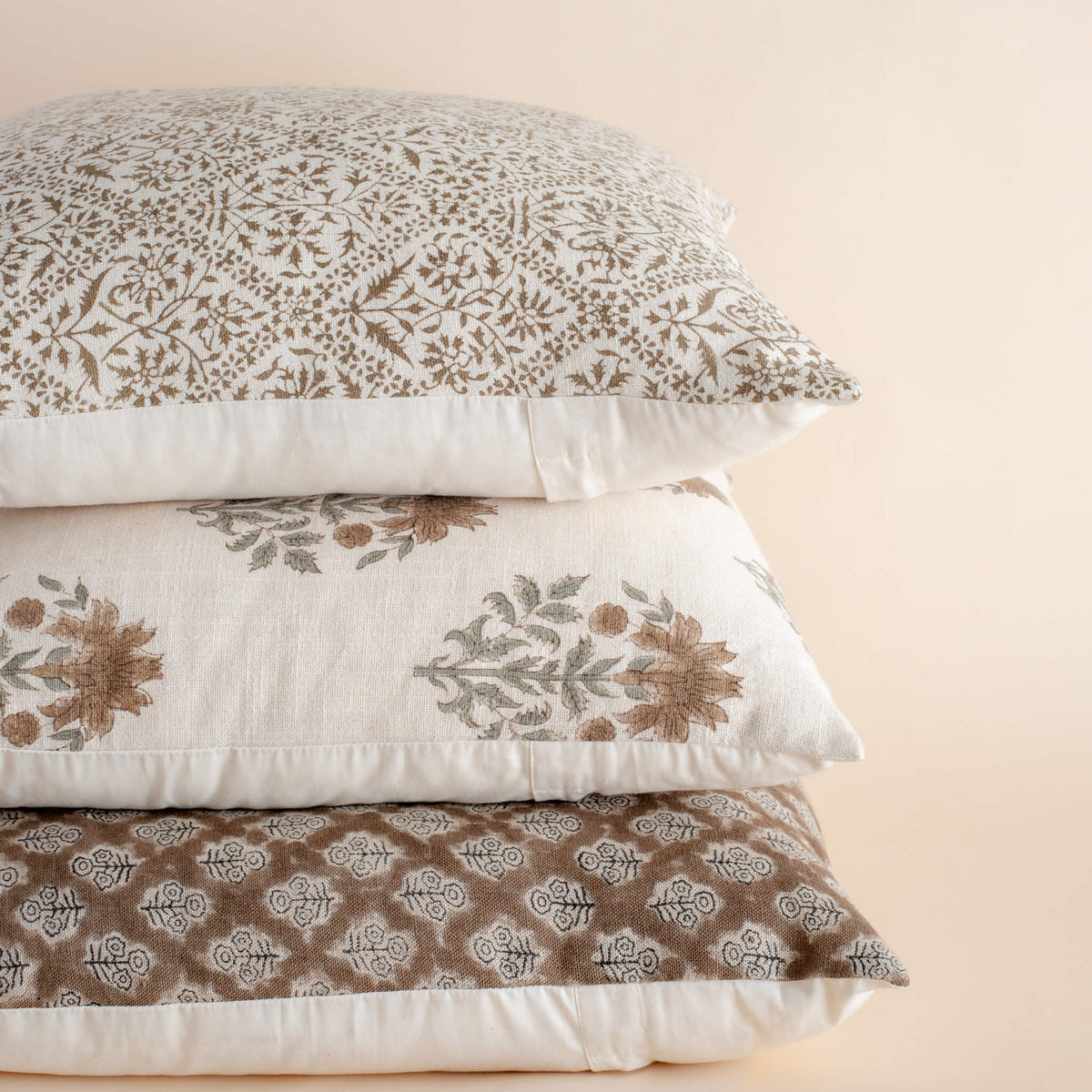 Liora Floral Block Printed Pillow Cover | Brown