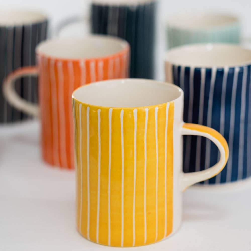 Musango Contemporary Handmade Coffee Mugs Sgraffito Stripe