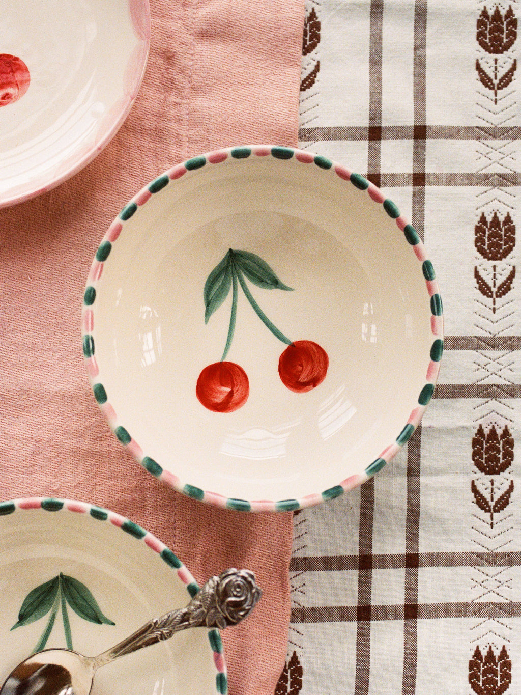 RICE by RICE Ceramic Bowl with Hand Painted Cherry - 11.8 oz