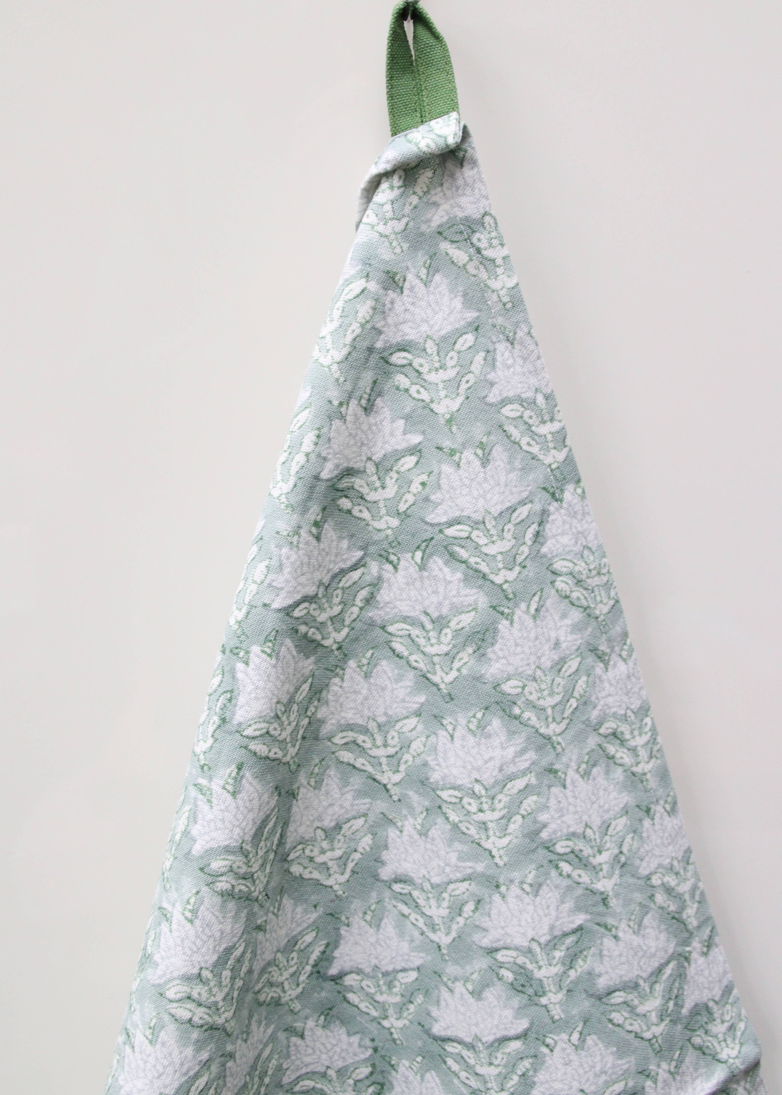 Dusty rose green handblockprinted Kitchen Dishcloth