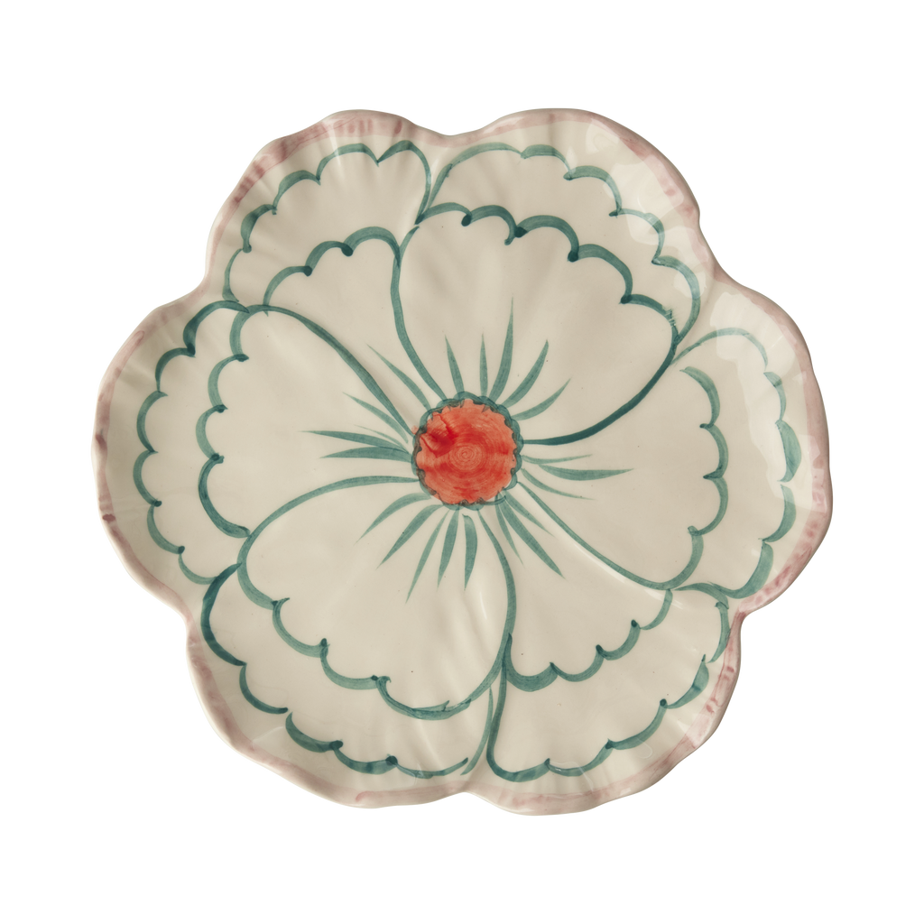 RICE by RICE Ceramic Flower Shaped Side Plate with Pink Border