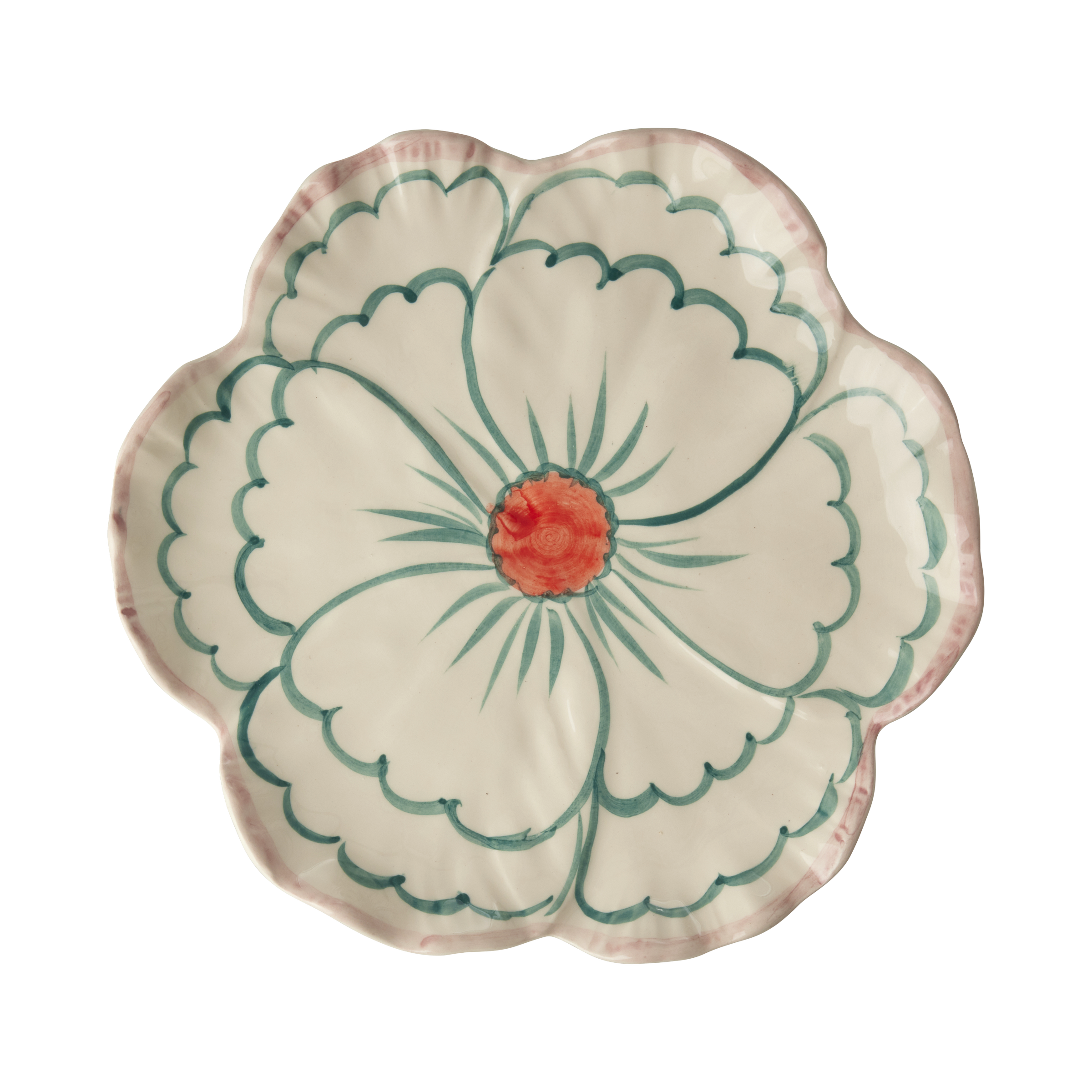 RICE by RICE Ceramic Flower Shaped Side Plate with Pink Border