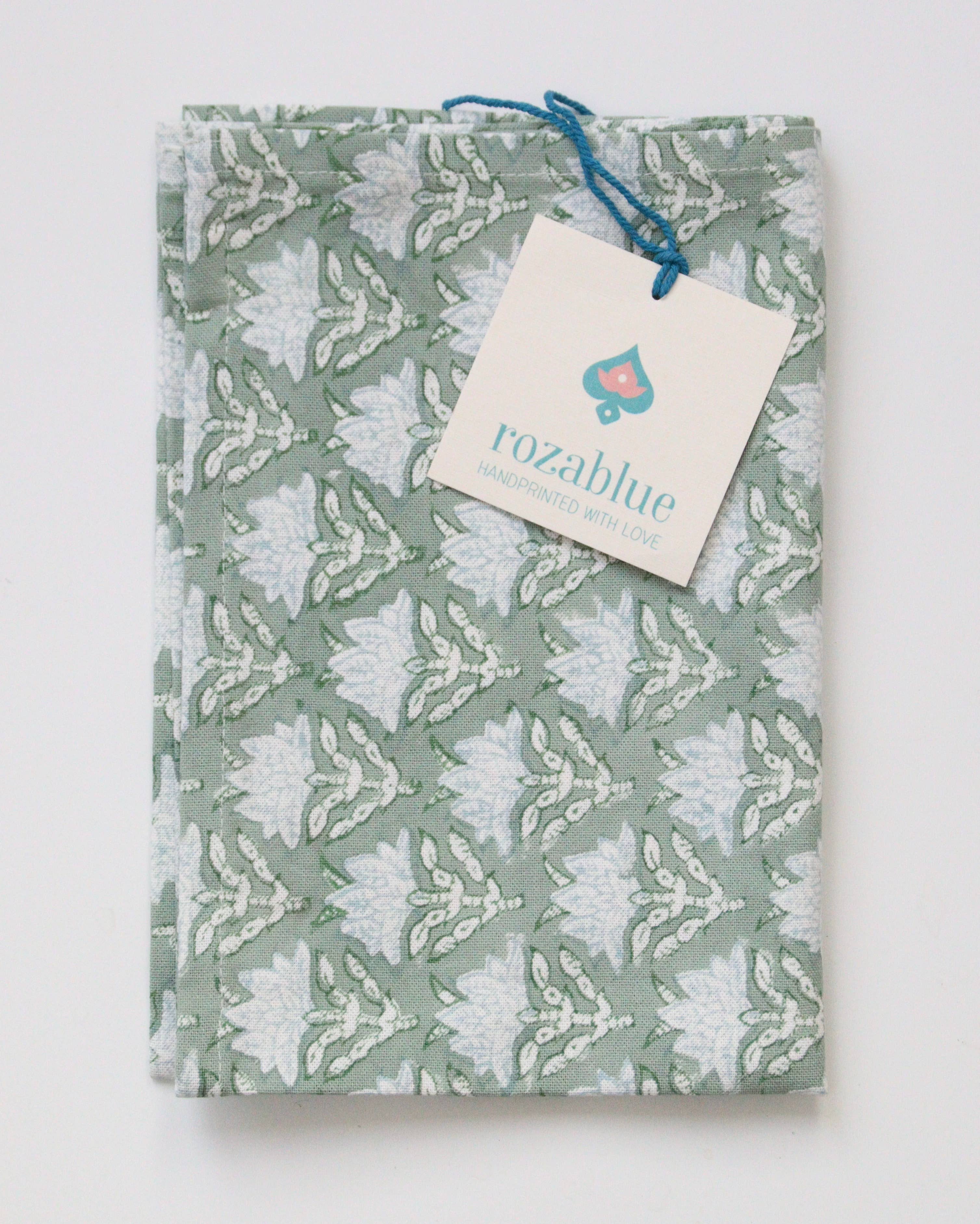 Dusty rose green handblockprinted Kitchen Dishcloth