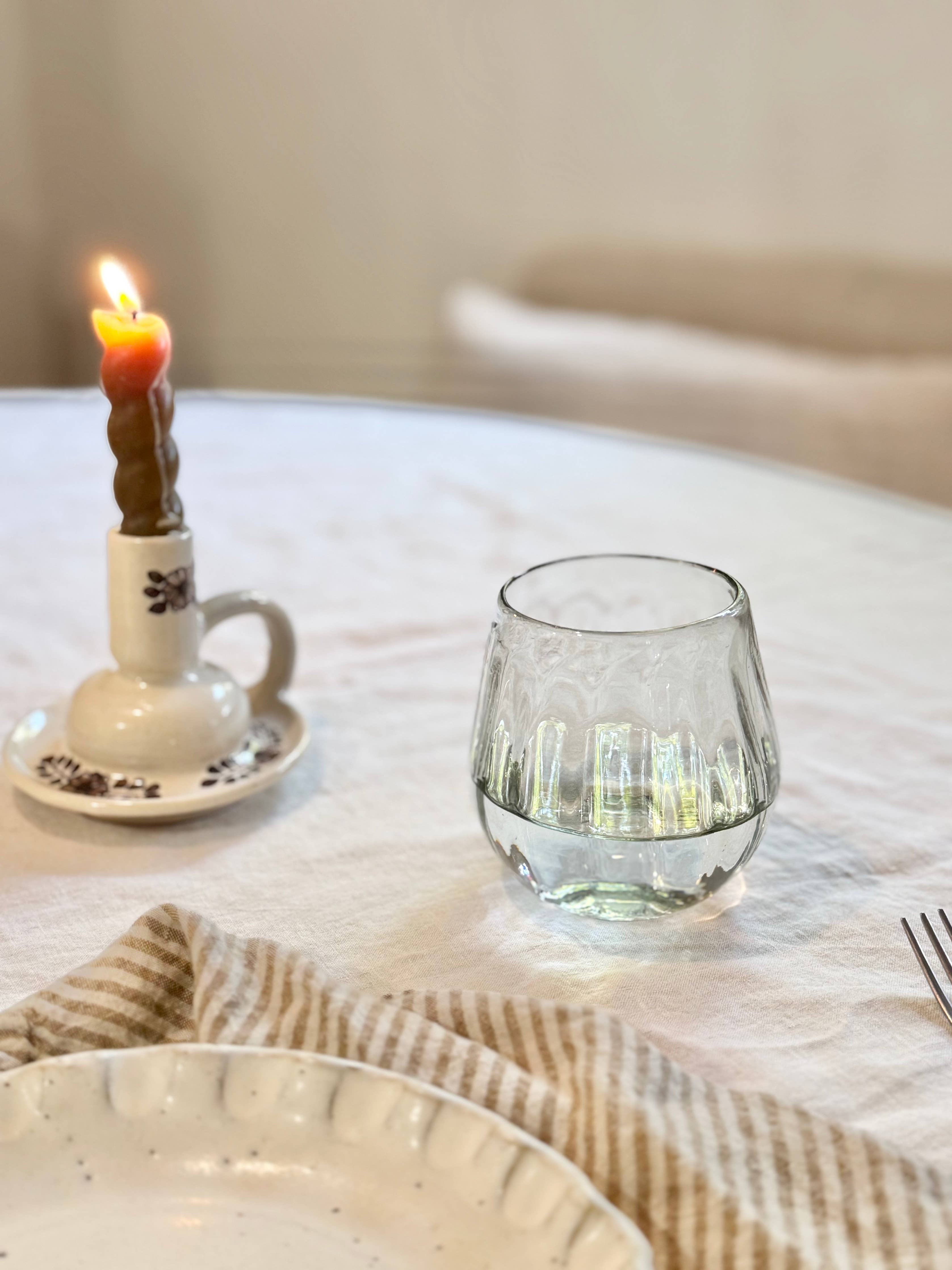 Handblown Oval Fluted Glass